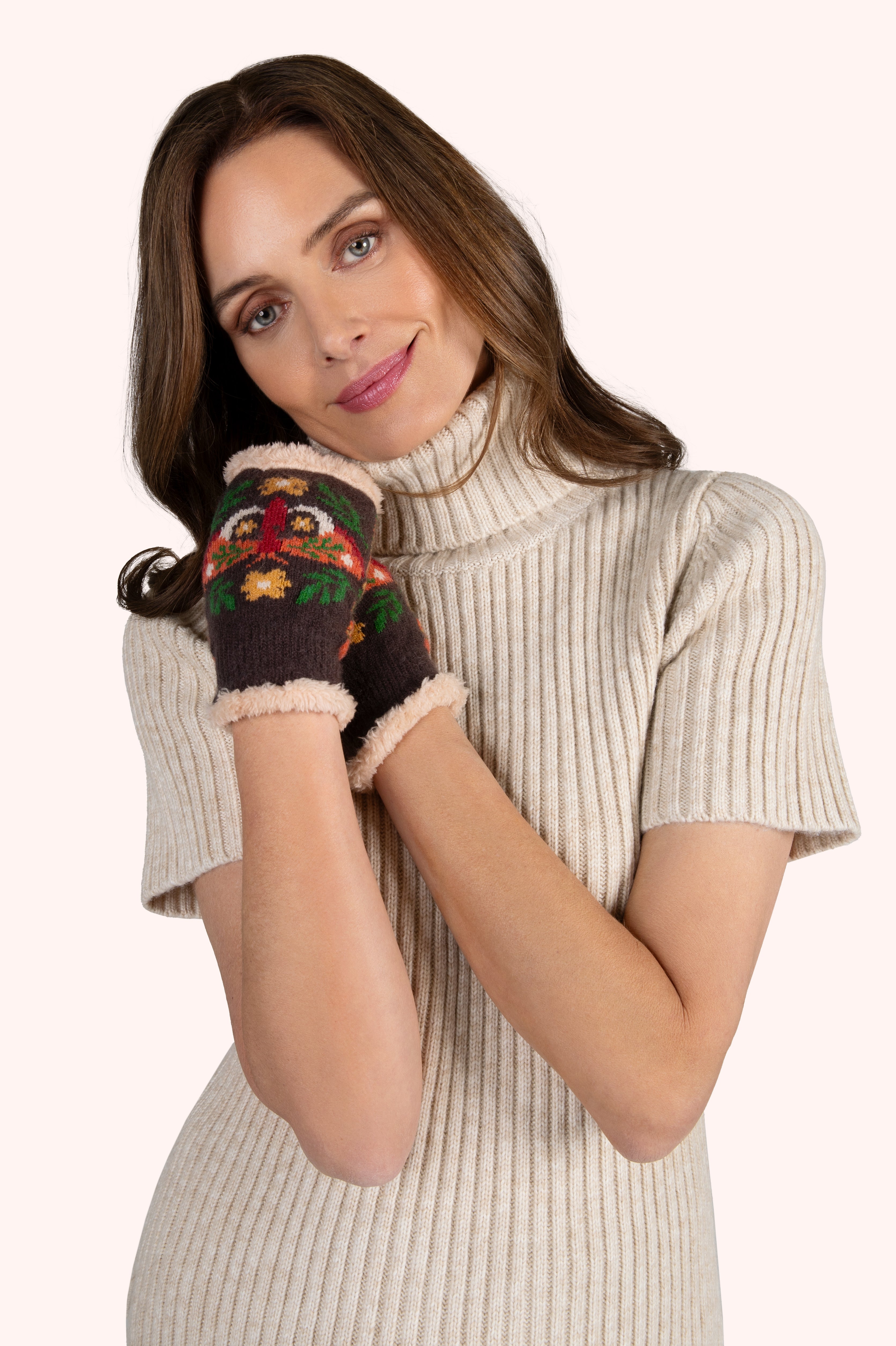 Winter Moth Wrist Warmers In Chocolate