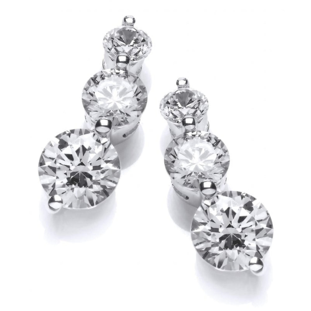 CZ Triple Solitaire Drop Earrings
