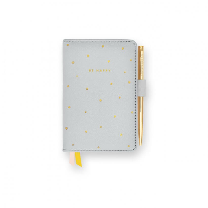 Beautifully Boxed Mini Notebook And Pen Set | Be Happy | Grey