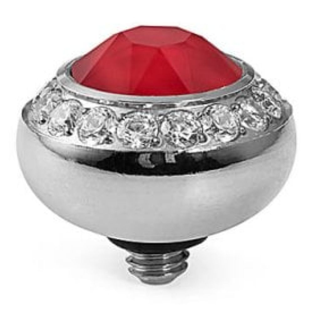 10mm Interchangeable Tondo Deluxe Royal Red Shimmer Crystal Top in S/P With Crystal Bordered