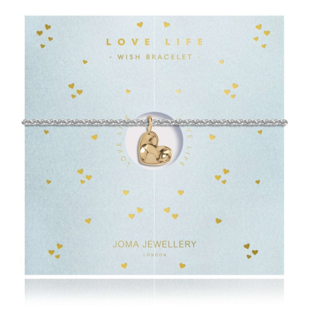 WISH Bracelet - Heart Bracelet - Yellow Gold Charm - Silver Chain - Bracelet - 19cm Adjustable