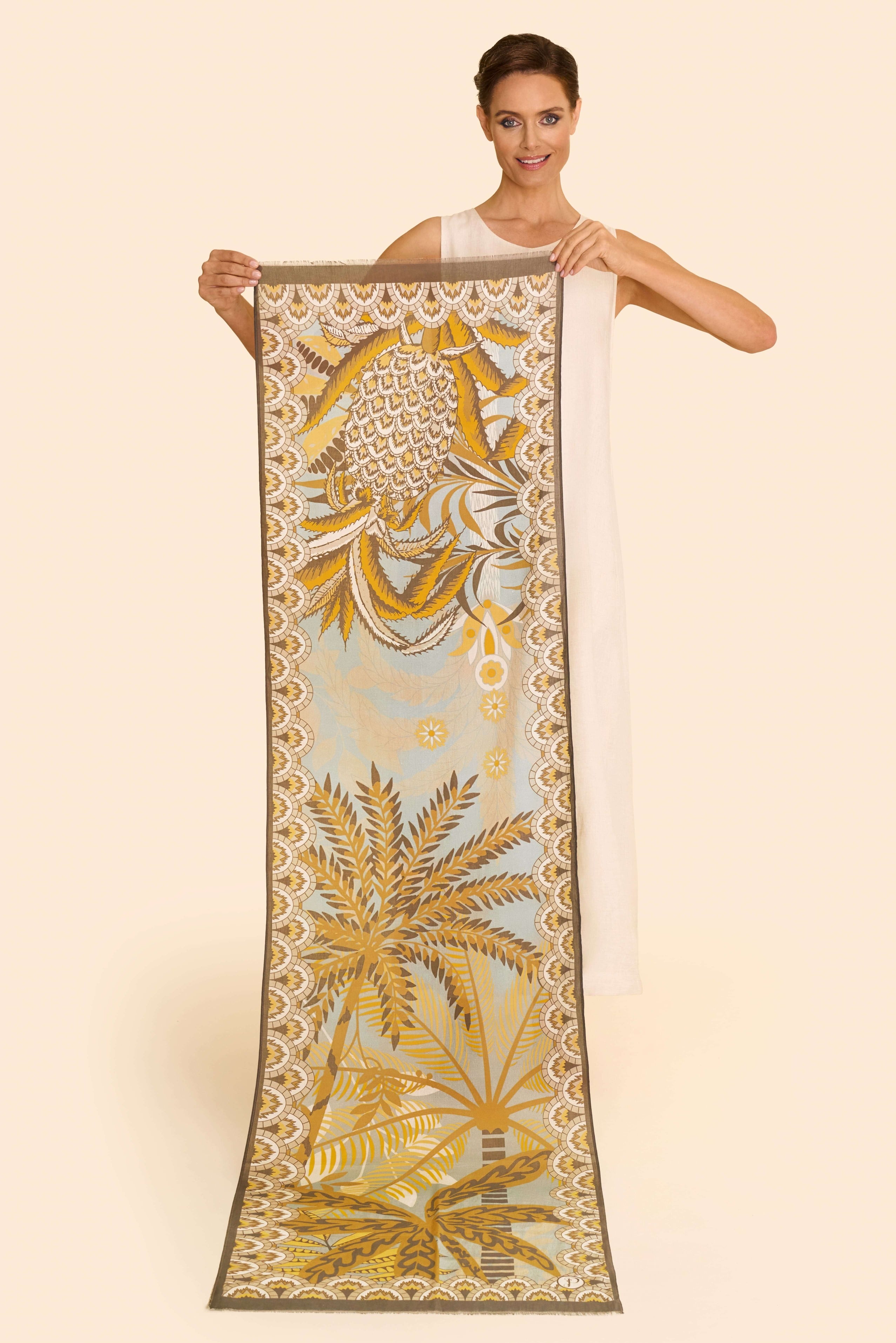 Patterned Palms Cotton Scarf