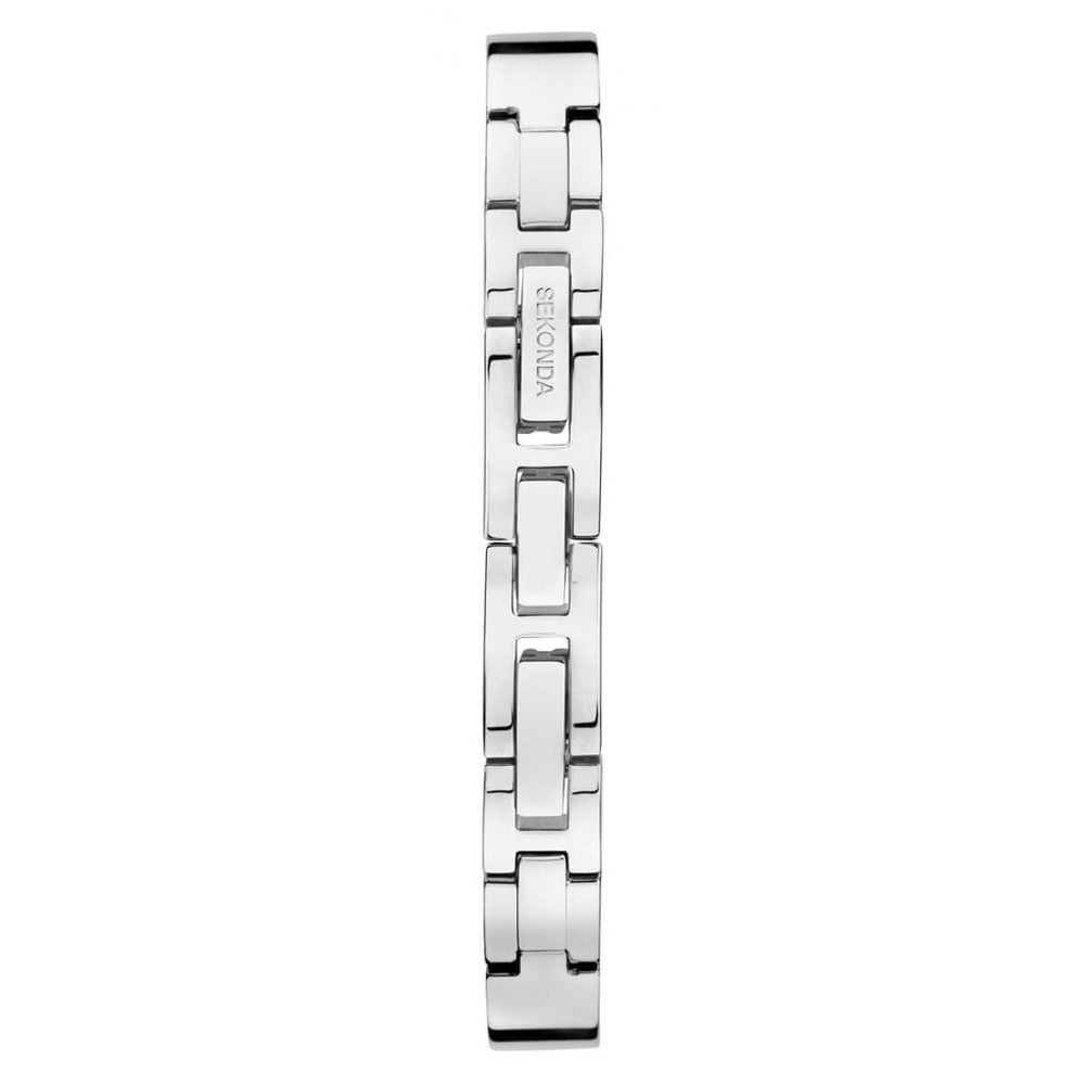 Stainless Steel Bracelet & Two Tone Rectangular Case With Pink Stone Set Dial Ladies Watch