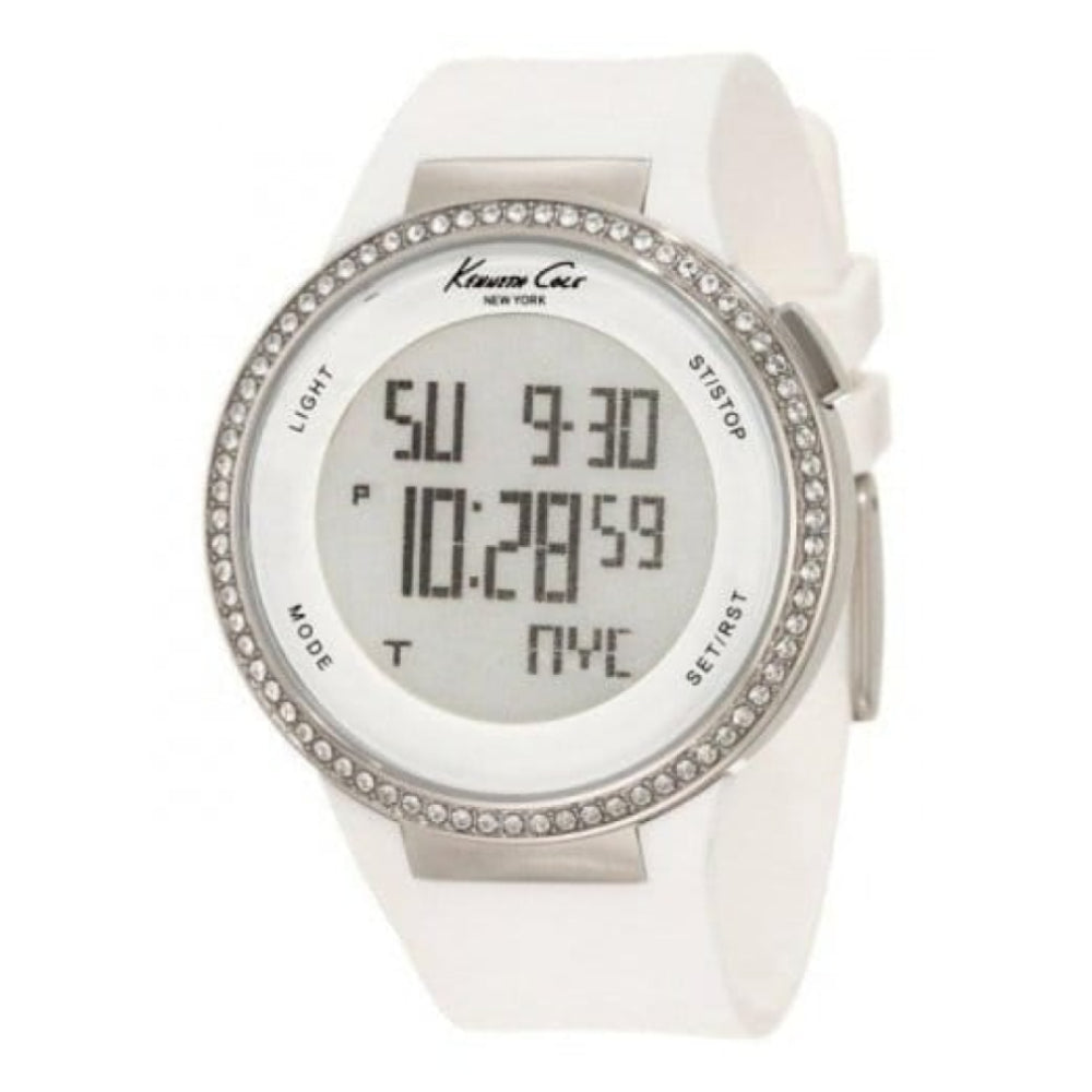 Ladies White Silicone Combo Strap Watch With Crystals