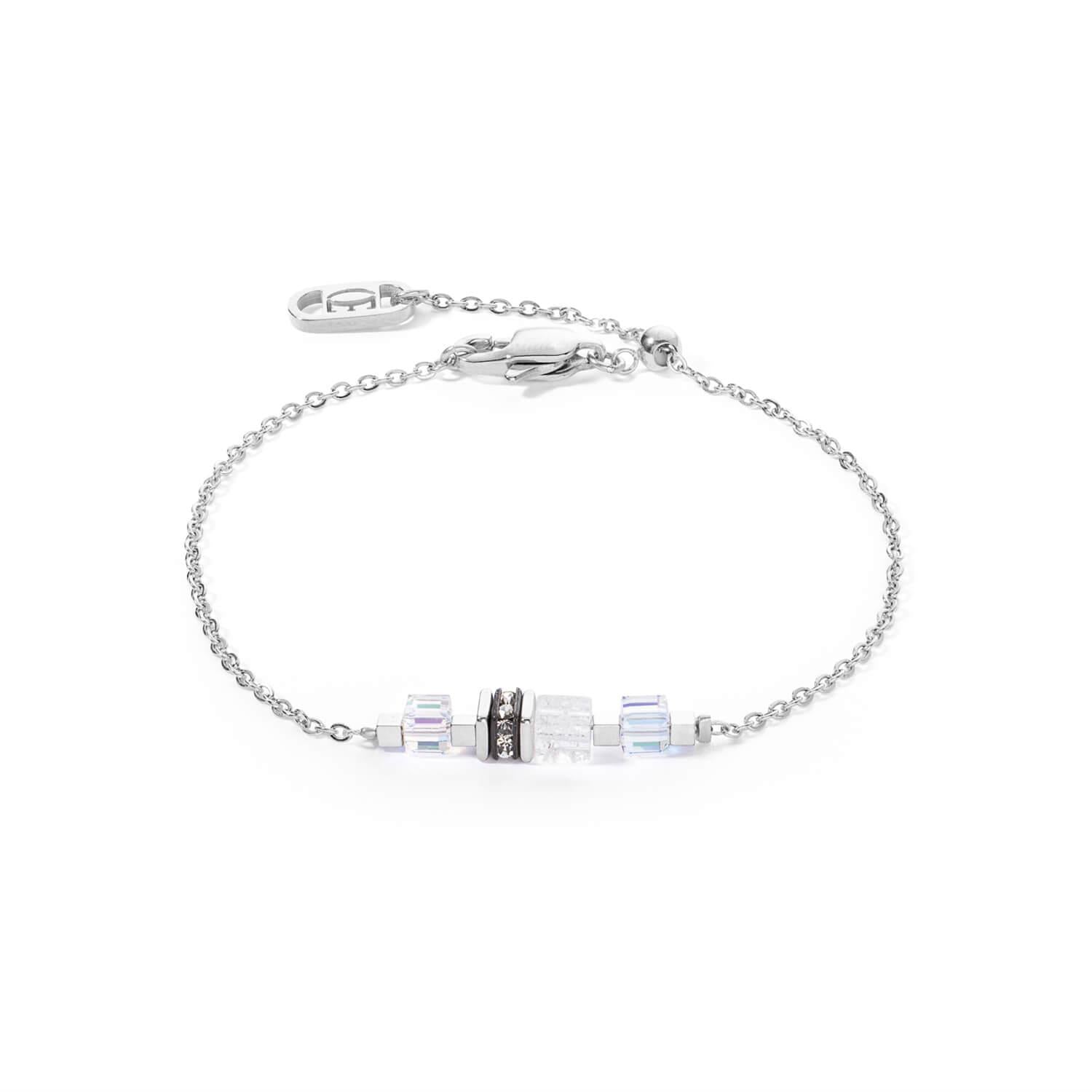 Mini Cubes & Chain Bracelet In White-Silver
