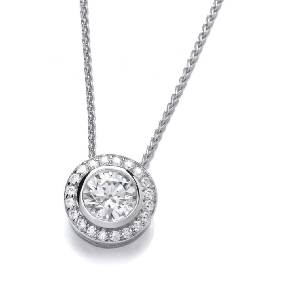 Silver CZ Surround Solitaire Pendant & Chain