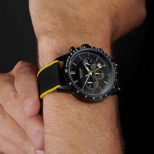Velocity Chronograph Black Dial & Black SS Case With Black Canvas Strap Men's Watch