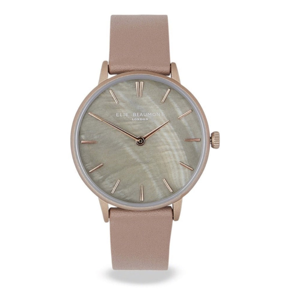 Soho Coffee Leather Strap With Matt Metal Case & MOP Dial Ladies Watch