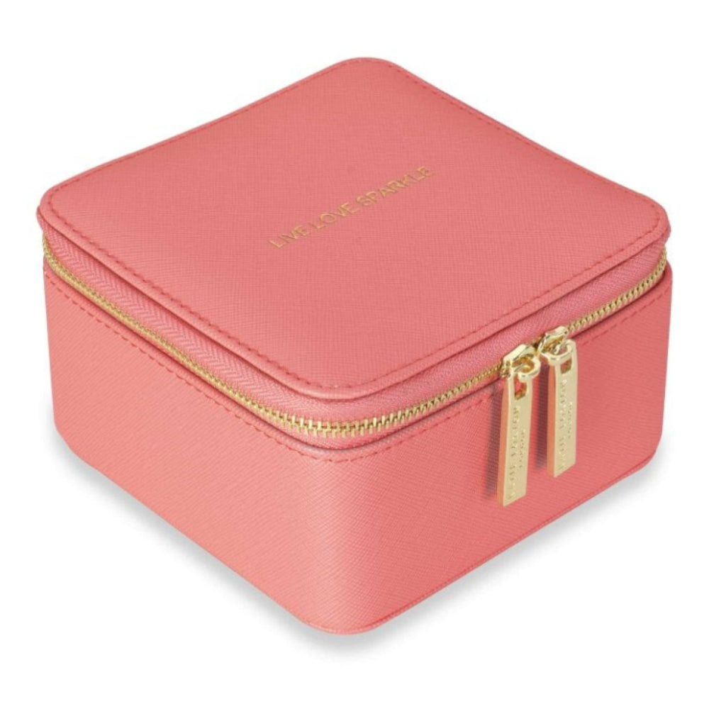 Square Jewellery Box - Live Love Sparkle - Coral - 12x12x7cm