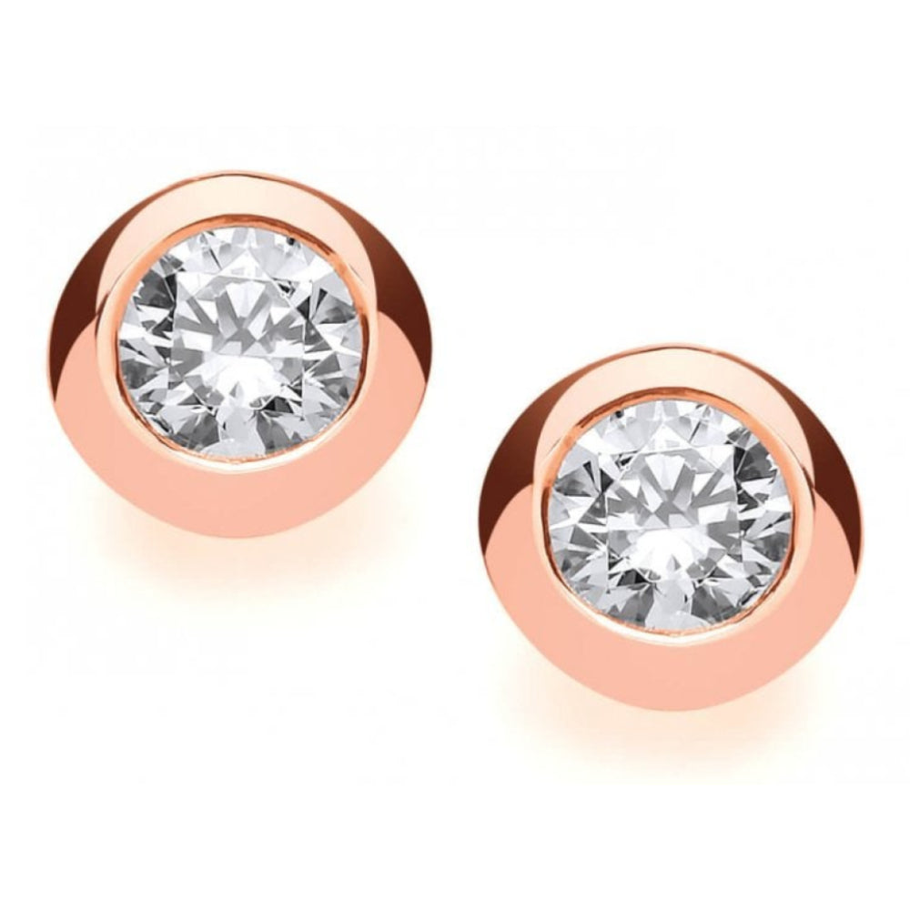 Rose Gold Plated Rubover Solitaire Earrings (4mm) 1/4ct