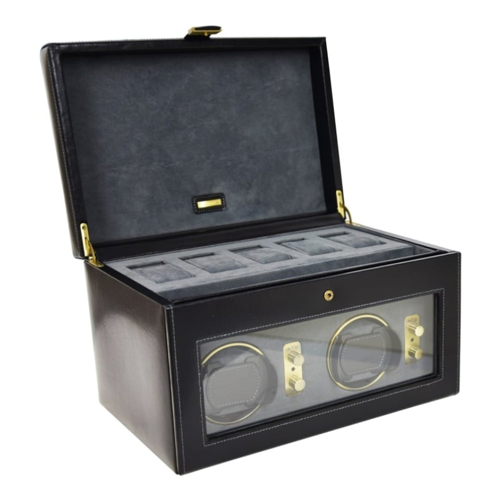 Black Leather Double Watch Rotator And Storage Box