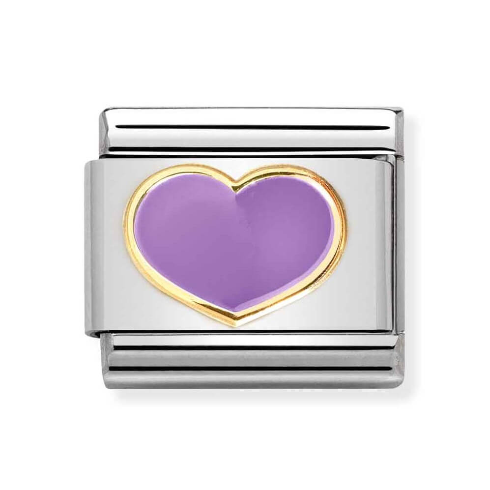 Classic Link In 18K Gold & Enamel Lilac Heart