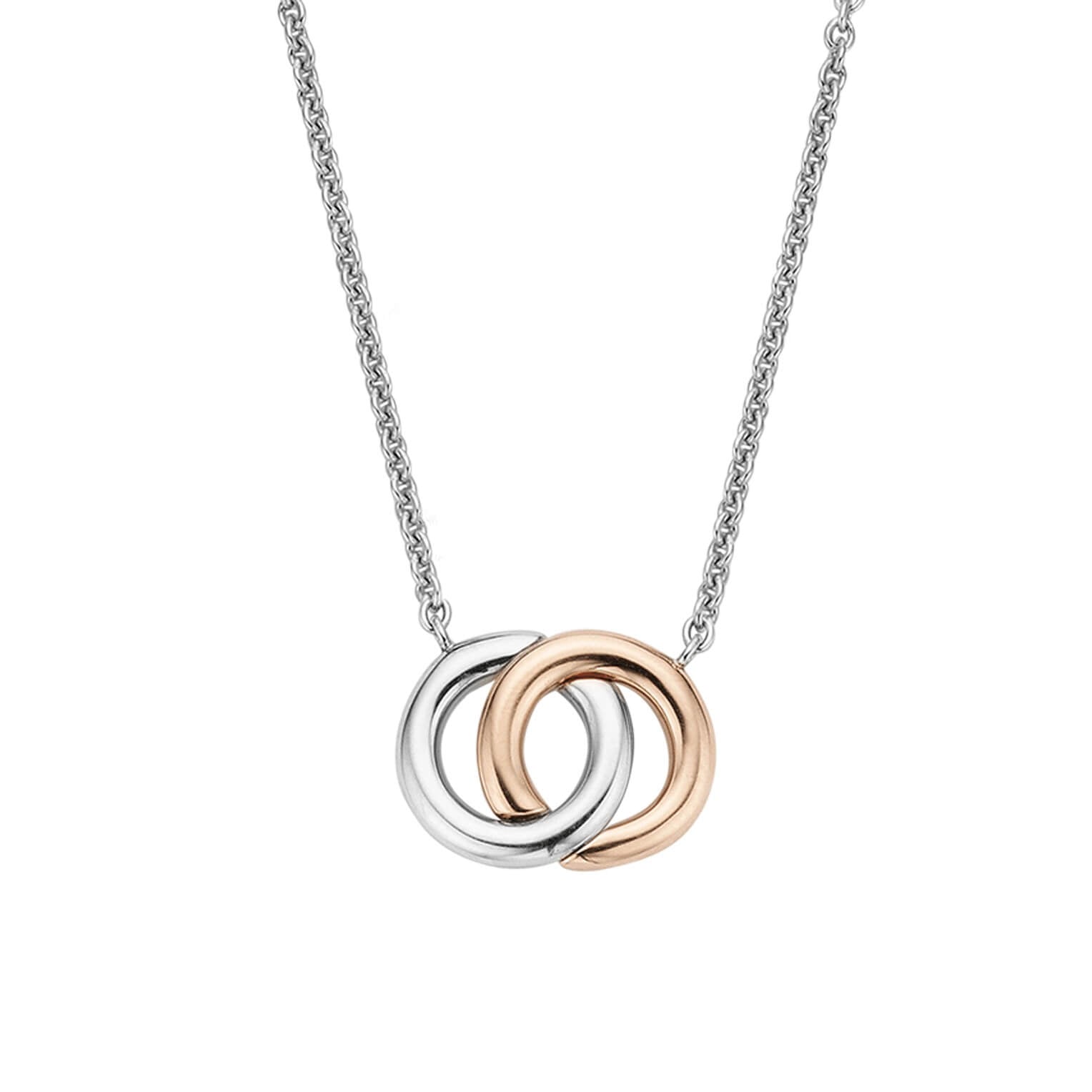 Silver & Rose Gold Tone Entwined Circles Chain Necklace
