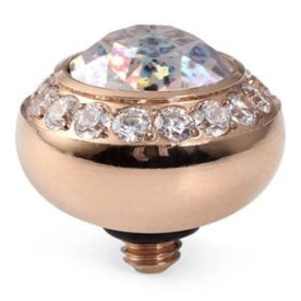 10mm Interchangeable Tondo Deluxe White Patina Crystal Top in RG With Crystal Bordered