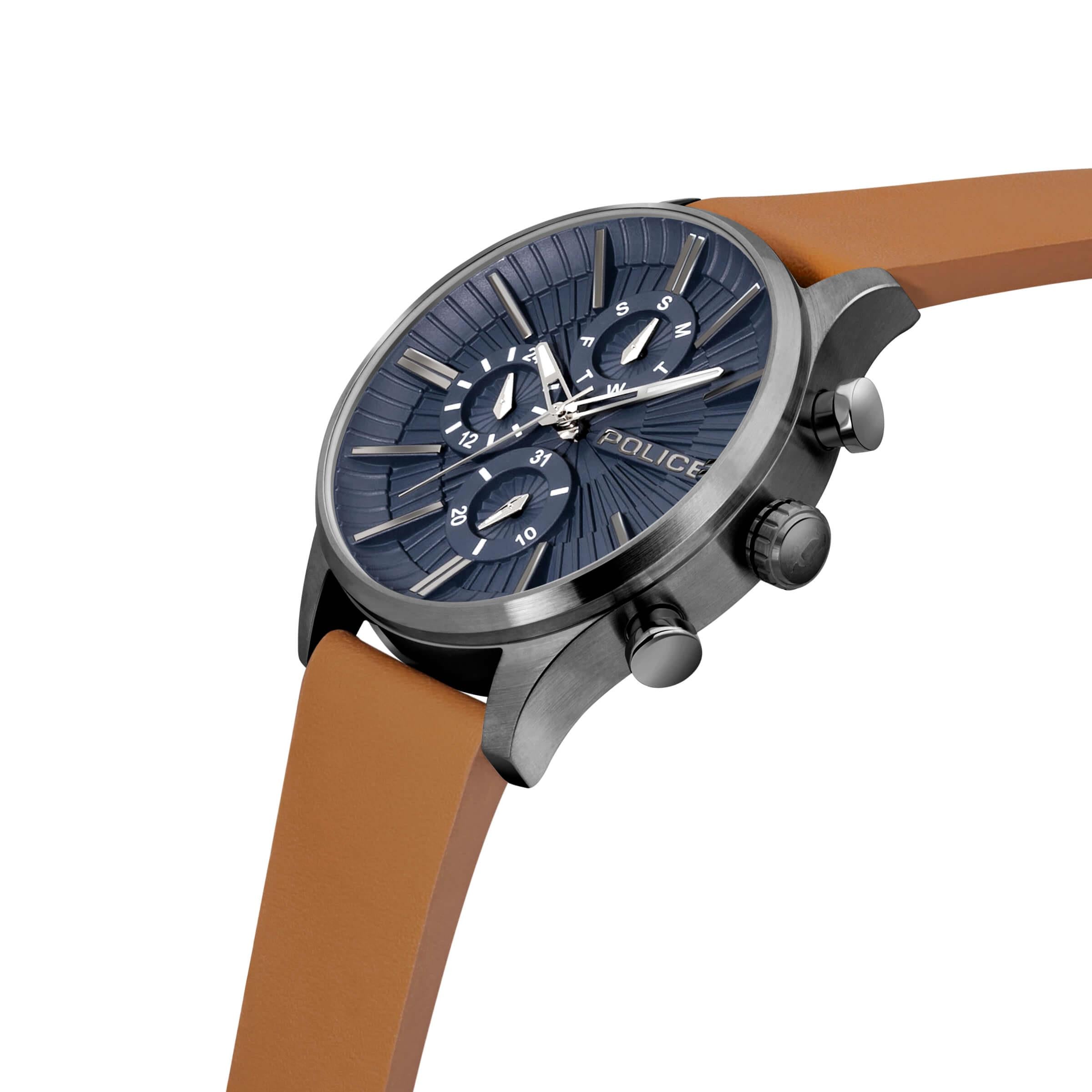Barter Gun Multi Dial Tan Leather Strap Watch