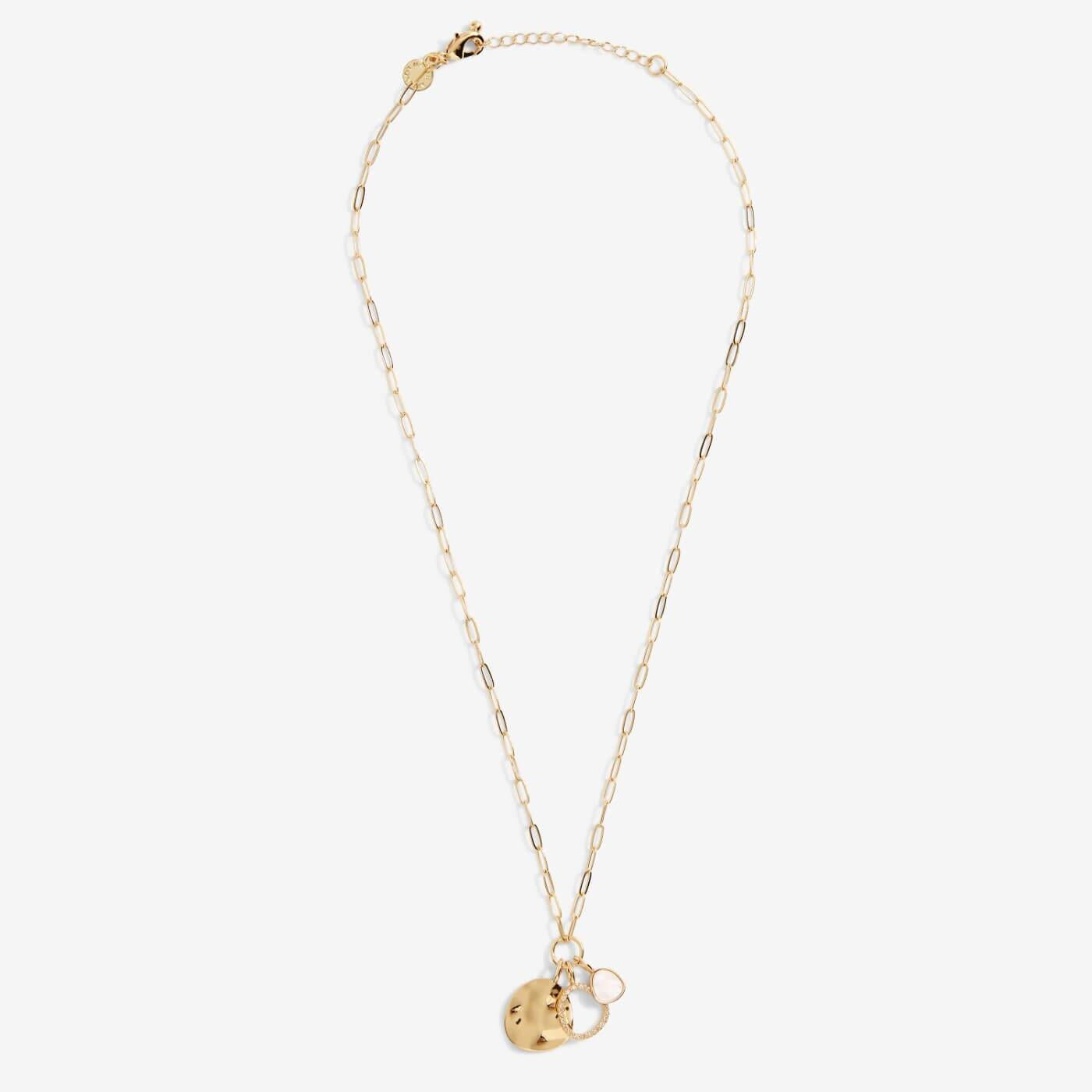 Riviera | Mother Of Pearl Hammered Charm Necklace | Gold | Necklace | 46cm + 5cm Extender