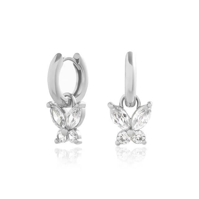 Sparkle Butterfly Marquise Butterfly Huggie Hoops Silver Earrings