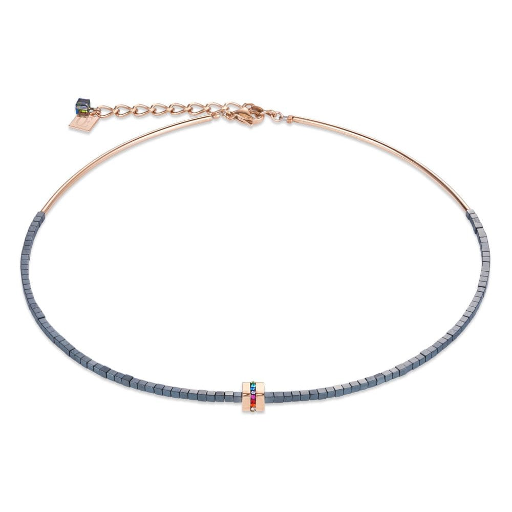 Multicolour Cube Pendant Haematite Anthracite Necklace