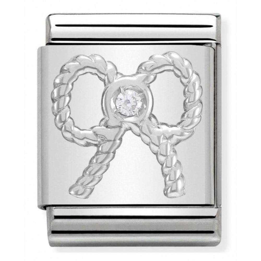 Composable Big Stainless Steel, Sterling Silver & Cubic Zirconia Ribbon Symbol Charm