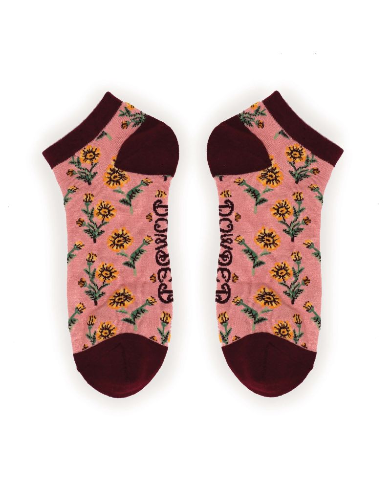 Ladies Trainer Socks - Yellow Flower
