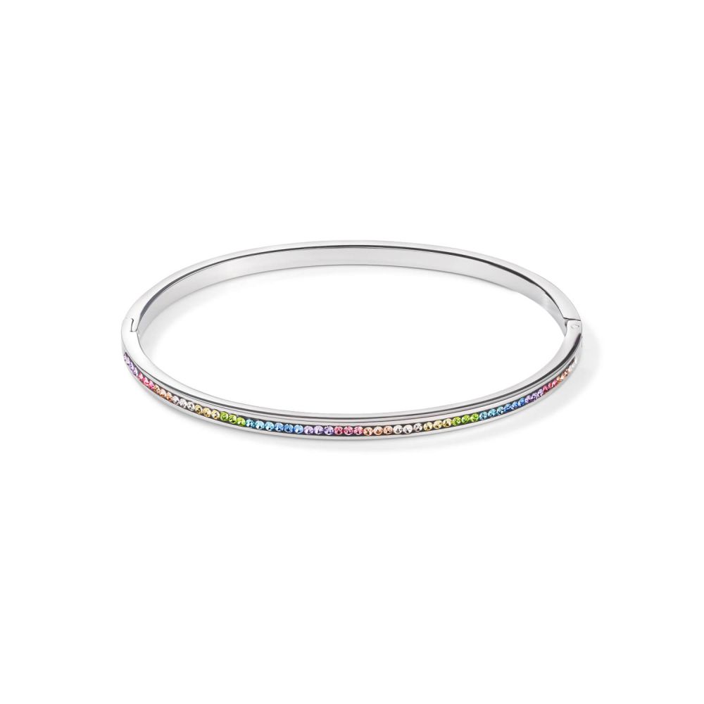 Crystals Pave Multicolour Pastel Silver Slim Bangle