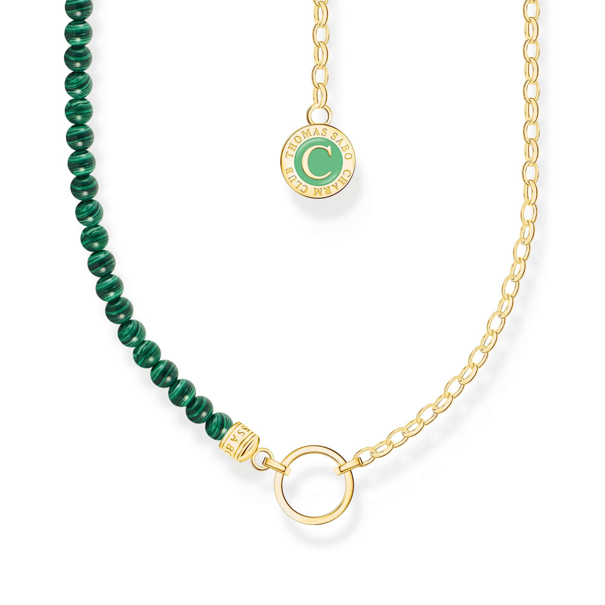 Gold Plated Member Charm Necklace With Green Beads & Charmista Disc