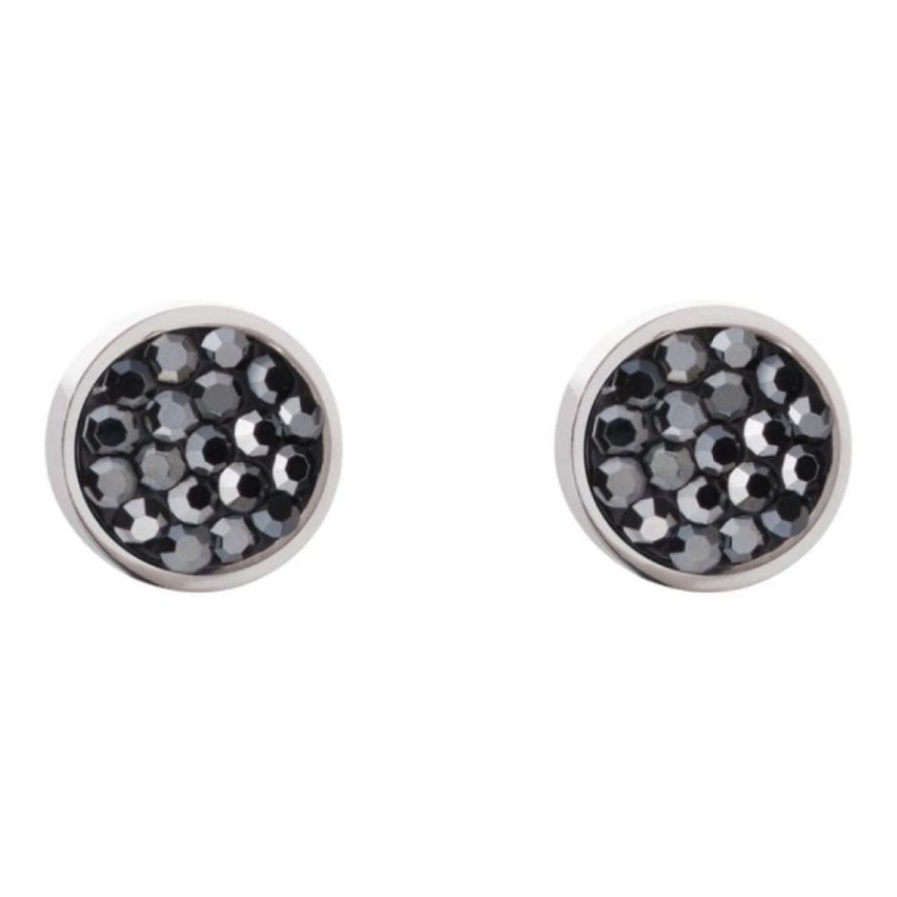 Round Earrings with Stickpin & Anthracite Swarovski Crystals
