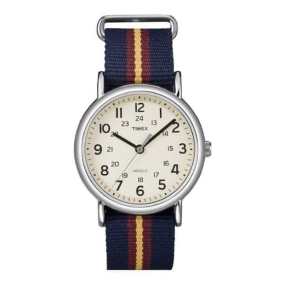 Unisex Weekender Gold, Blue & Red Fabric Watch