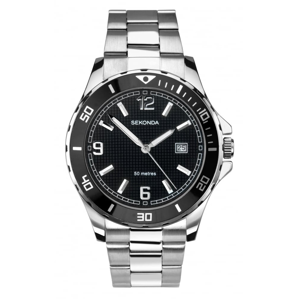 Chrome Plated Stainless Steel Black Dial & Bracelet Strap Gents Watch