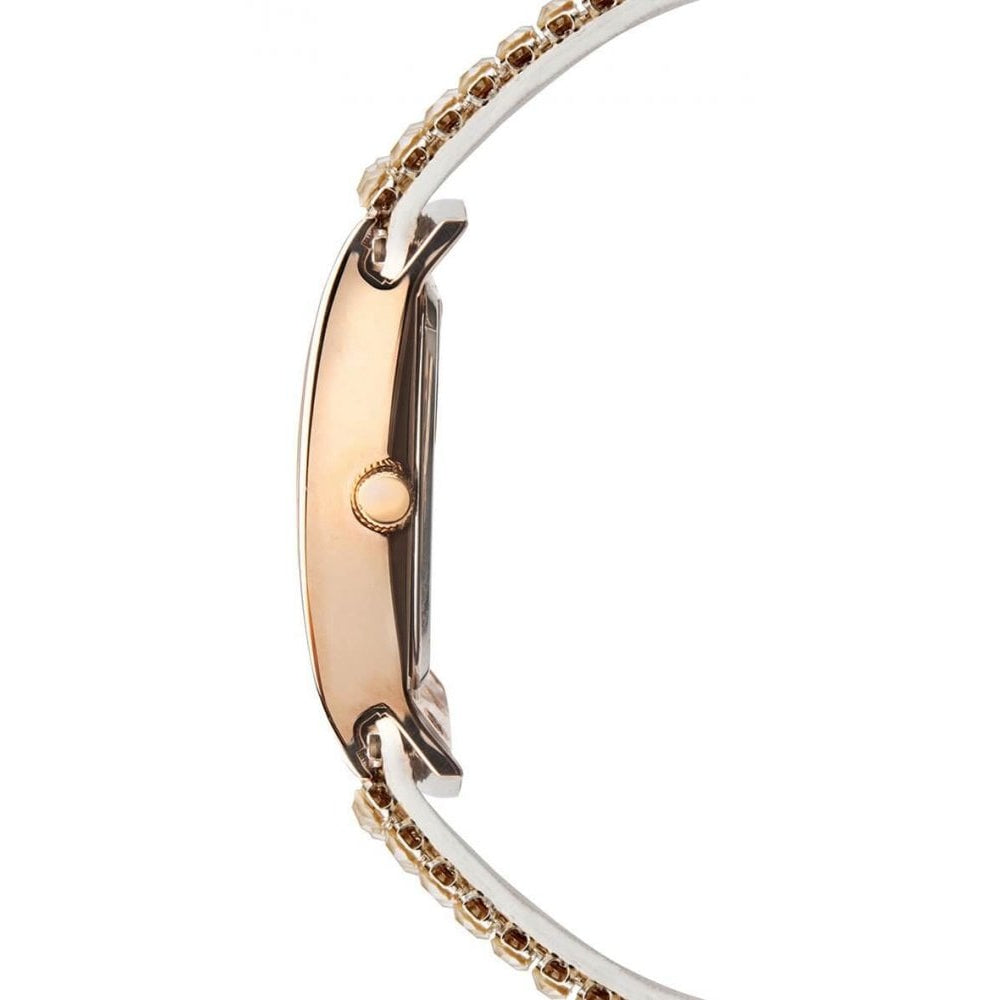 Shimmer Rose Gold Plated Case With Rose Dial & Beige Leather Strap With Crystals Ladies Watch