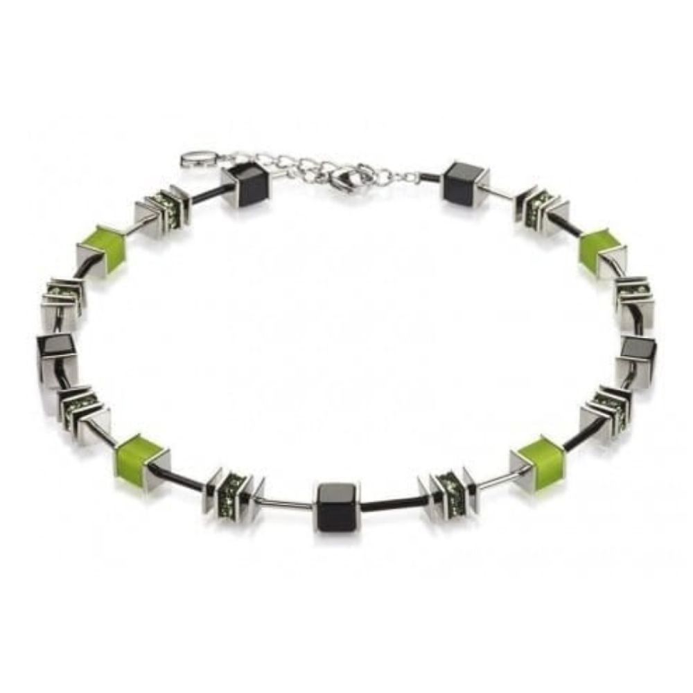 Ladies Green Rhinestone Rondelles With Swarovski Elements Cubed Necklace