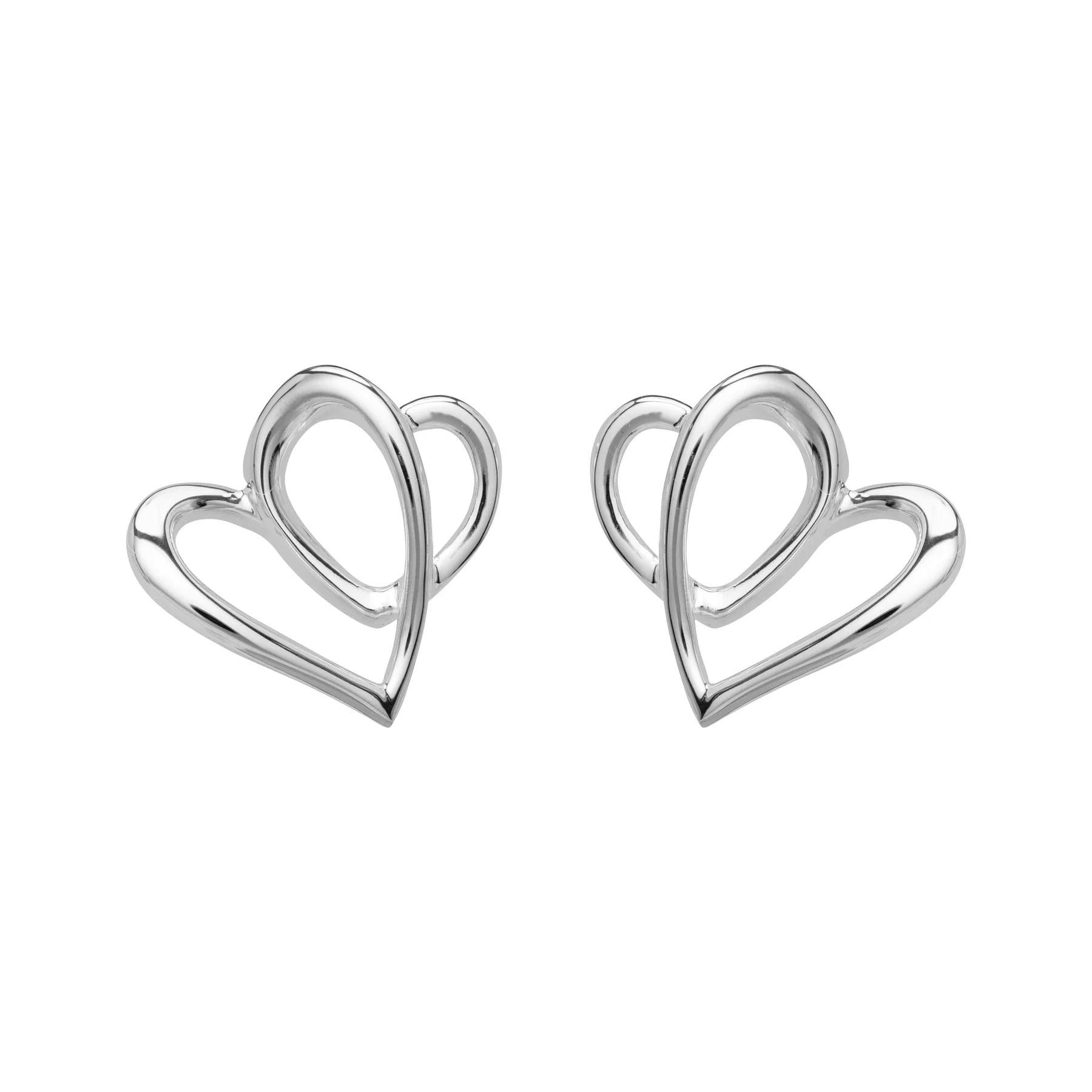 Sterling Silver 3D Hearts Stud Earrings