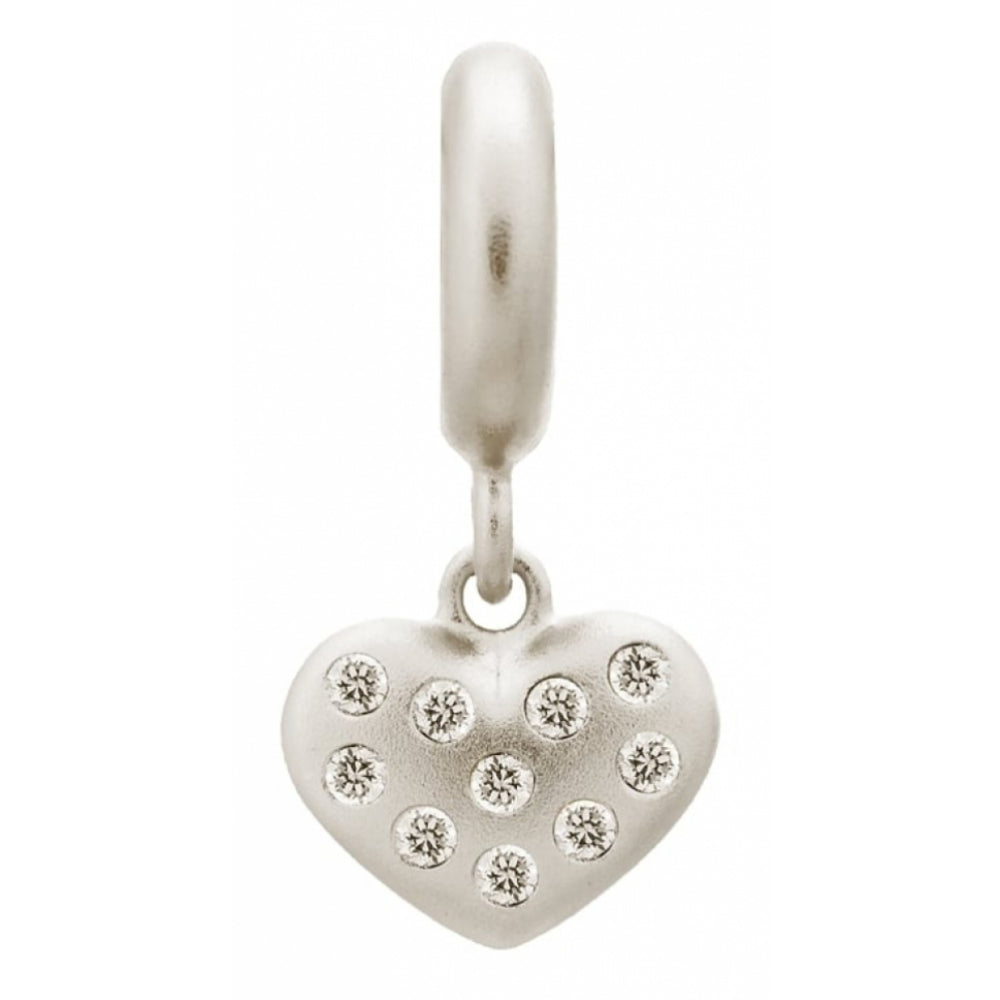 Sterling Silver Heart With Clear CZ Stones Charm