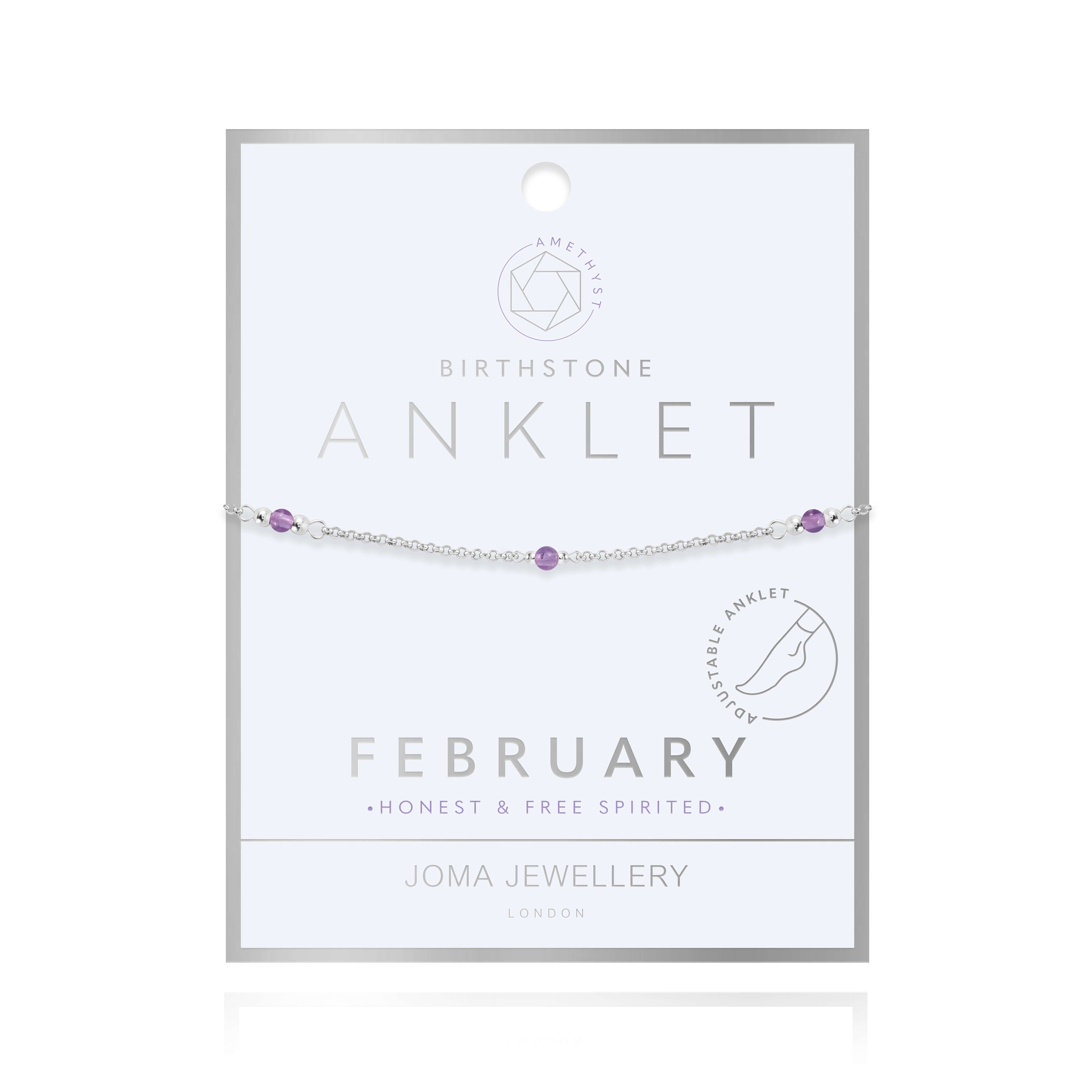 Anklet | Birthstone February Amethyst | Silver | 26cm Adjustable