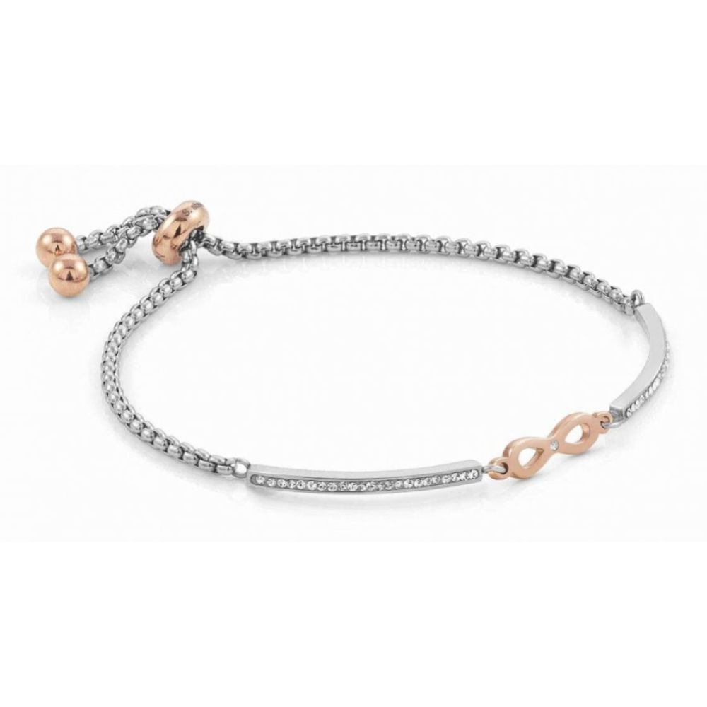 Milleluci Rose Gold Finish Infinity Toggle Pav Half Bangle Bracelet