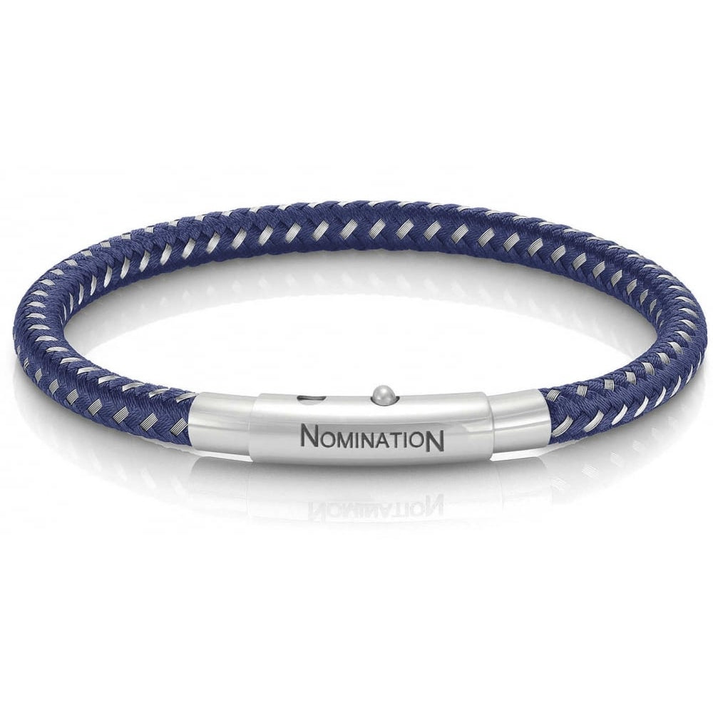 Tribe Stainless Steel & Blue Fabric Bracelet