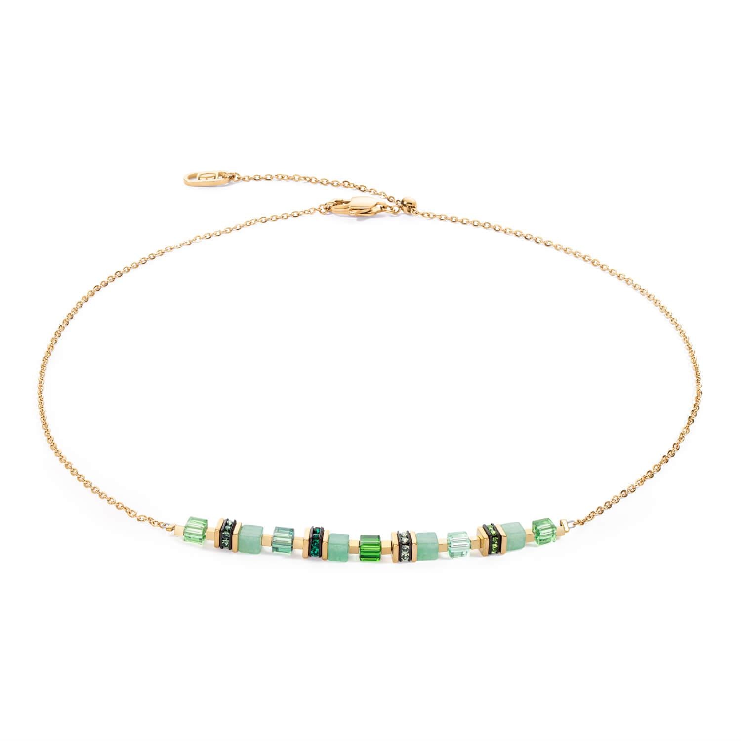 Mini Cubes & Chain Necklace In Rose Gold-Green