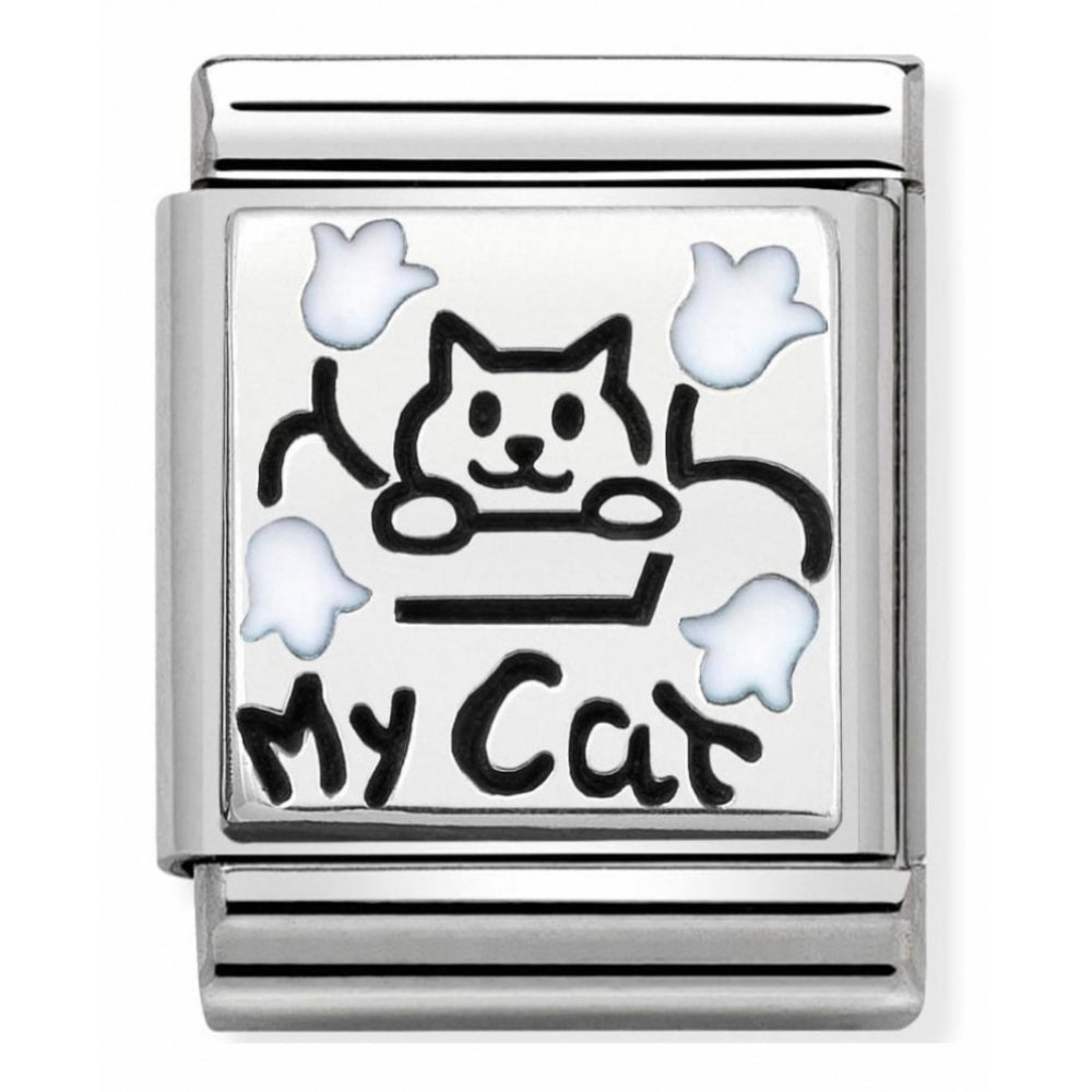 Composable Oxidised My Cat Stainless Steel, Enamel And Sterling Silver Big Charm
