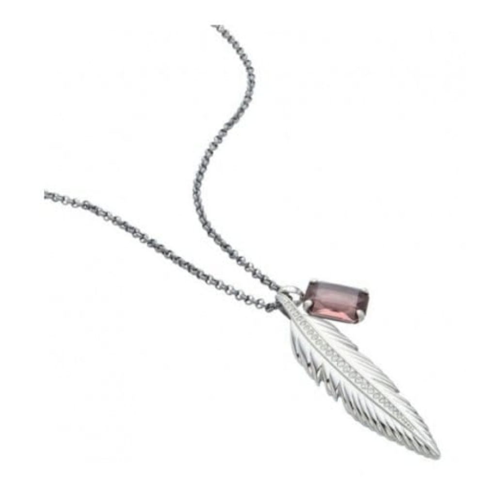 Ladies Steel Feather & Purple Stone Necklace