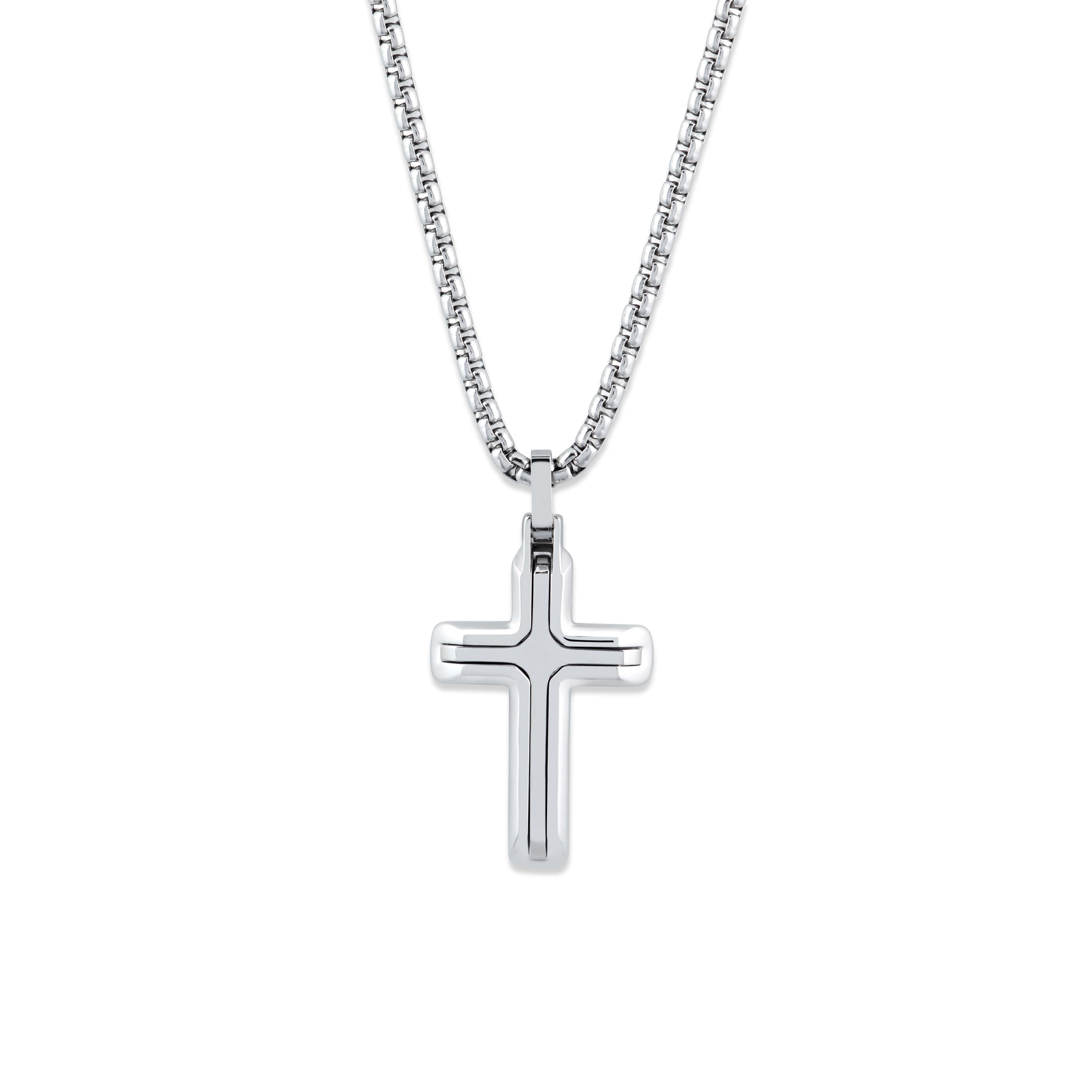 Black Detailed Stainless Steel Cross Pendant Necklace