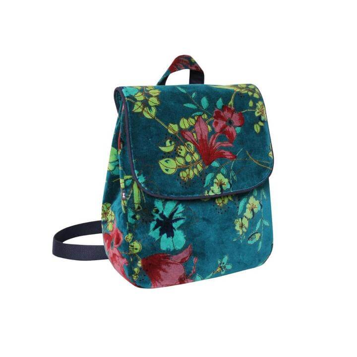 Printed Navy Velvet Backpack