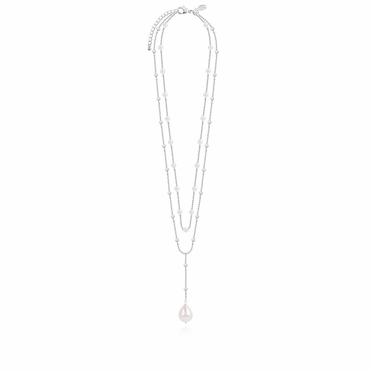 Laila Lariats | Silver Pearl Lariat Necklace | Silver | Necklace | Inner Chain 40cm Outer Chain 45cm + 5cm Extender