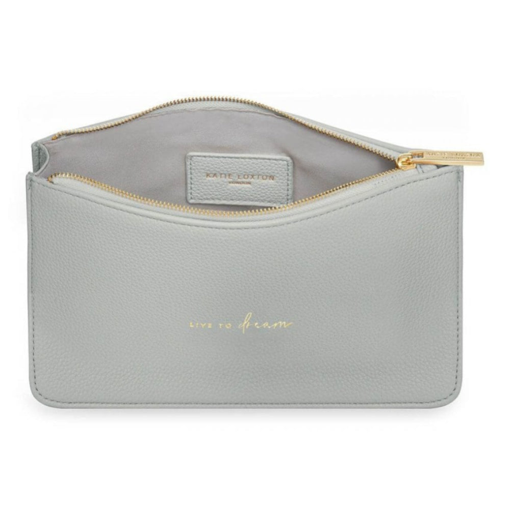 Stylish Structured Pouch | Live To Dream | Pale Grey | 16 X 24 X 5 Cm