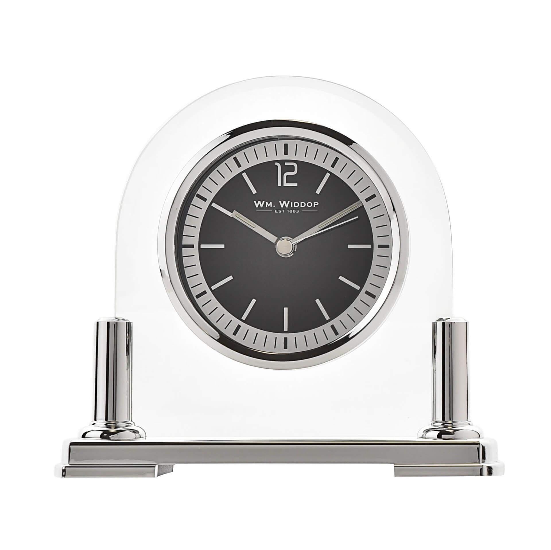 Glass Mantel Clock Silver Bezel & Stand