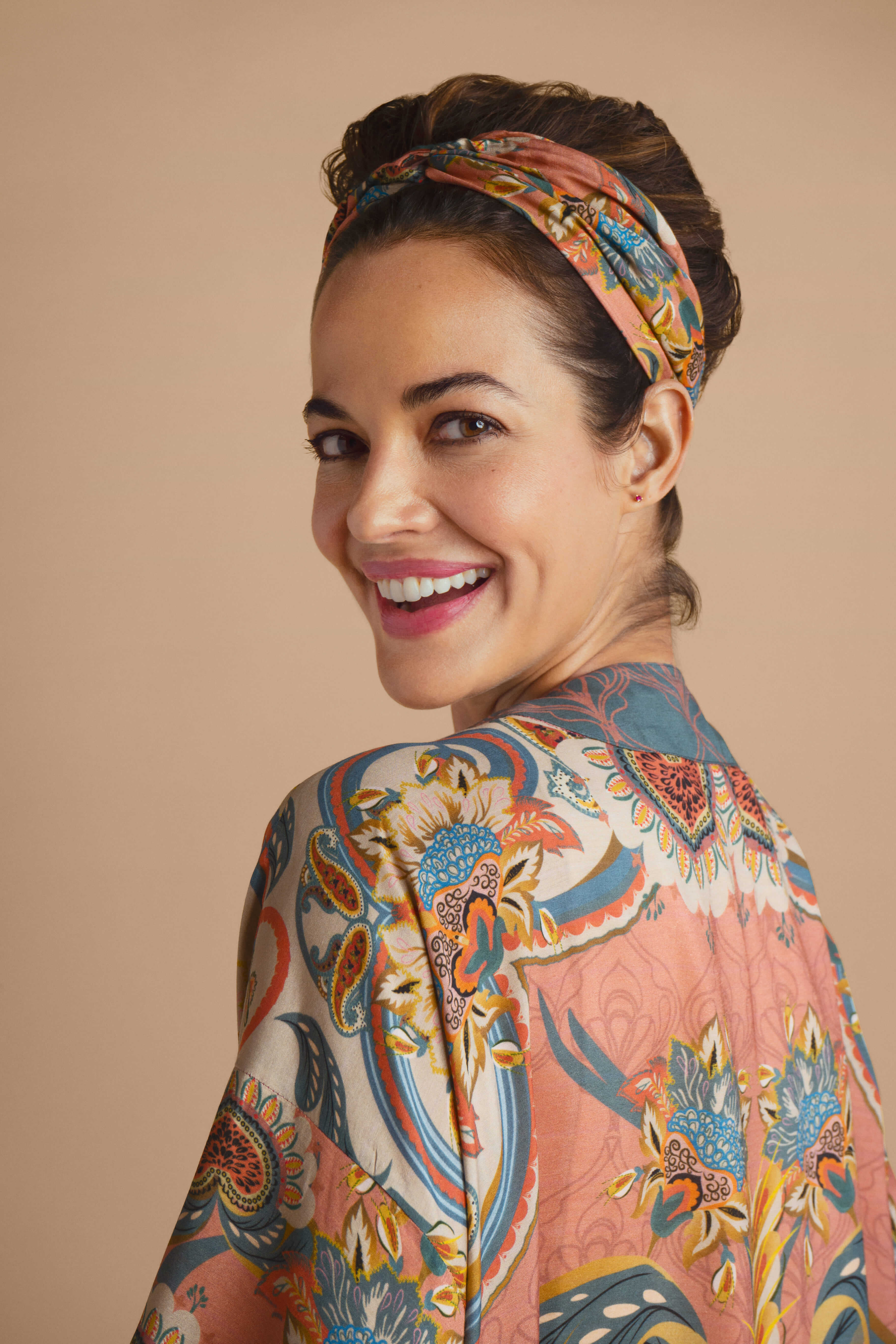 Mediterranian Paisley Elasticated Headband - Coral