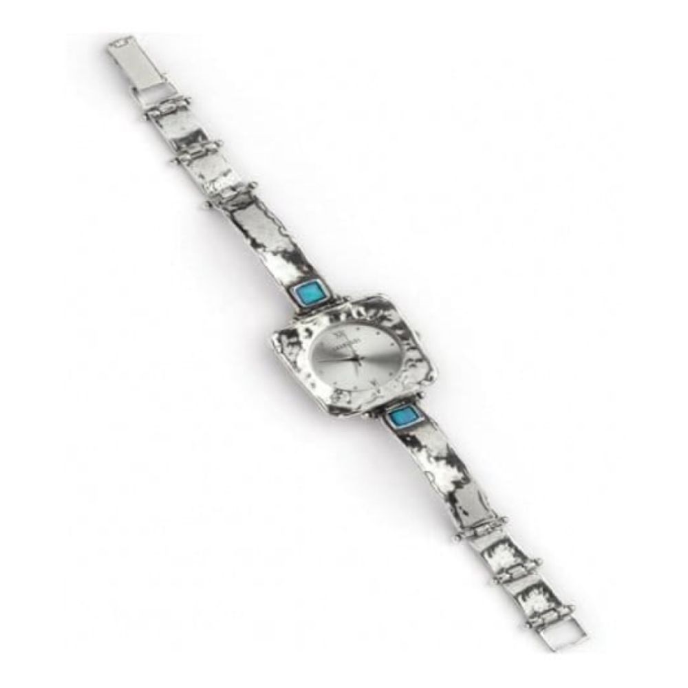 Ladies Handmade Silver Watch With Square Case With Opal Stones