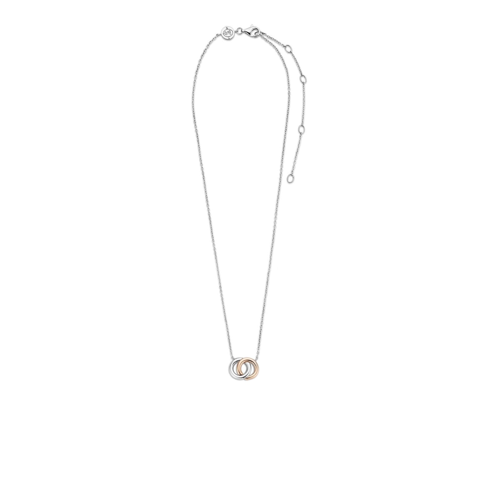 Silver & Rose Gold Tone Entwined Circles Chain Necklace