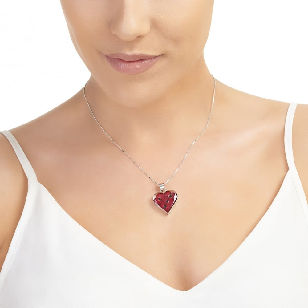 Silver Pendant - Poppy - Med Heart