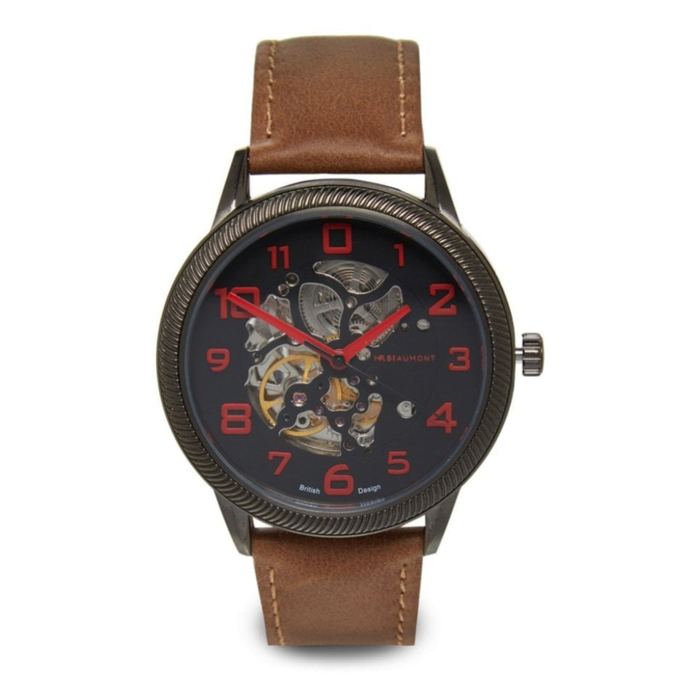 Mr.Beaumont Automatic Skeleton Gents Watch With Brown Leather Strap