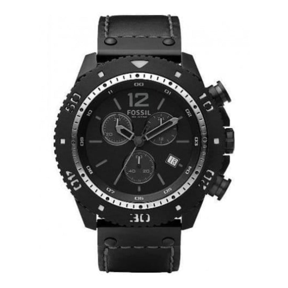 Gents Black Leather Chronograph Strap Watch